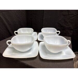 4 FIRE KING Delphite Blue Azurite Charm Square Tea/Coffee Cup & Saucer Sets